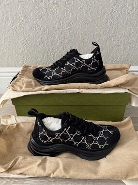 Gucci run Black Crystal-Embellished black Sneakers Women 35.5 US 5.5